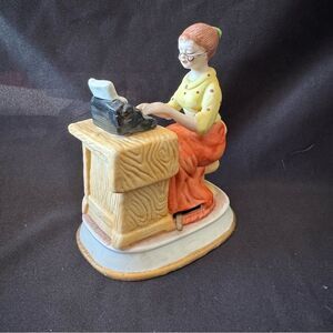Vintage MSR Musical Figurine Secretary Typing Music Box Porcelain 1981